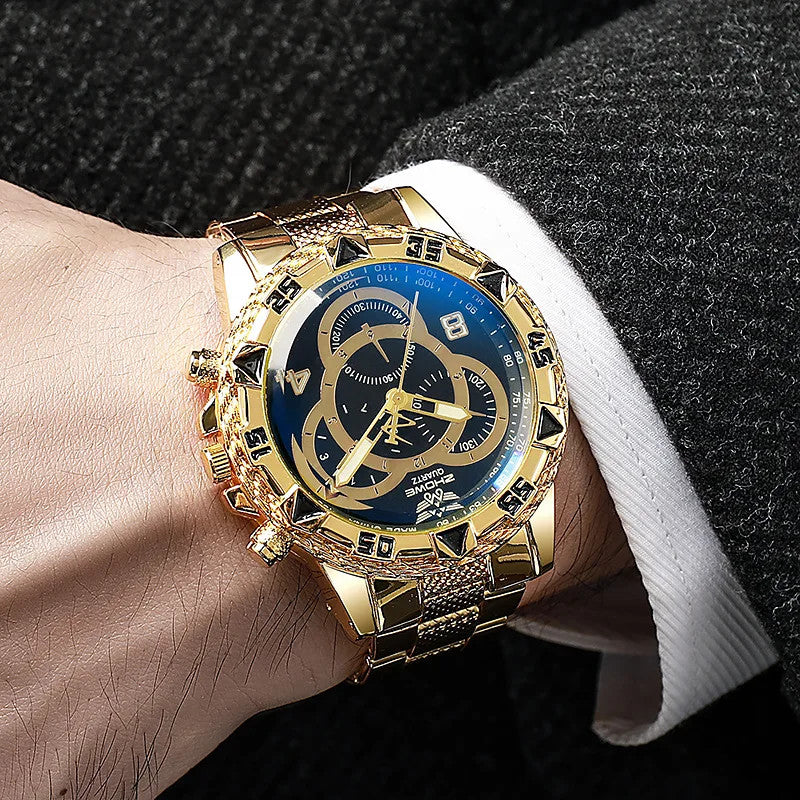 Luxury Men's Quartz Watch Classic Business Men Wristwatch Large Dial Alloy