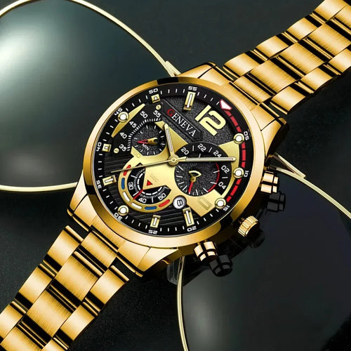4Pcs/set Luxury Men Business Quartz Watch stainless steel Roman Calendar Wrist