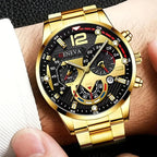 4Pcs/set Luxury Men Business Quartz Watch stainless steel Roman Calendar Wrist