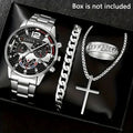 4Pcs/set Luxury Men Business Quartz Watch stainless steel Roman Calendar Wrist