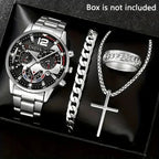 4Pcs/set Luxury Men Business Quartz Watch stainless steel Roman Calendar Wrist