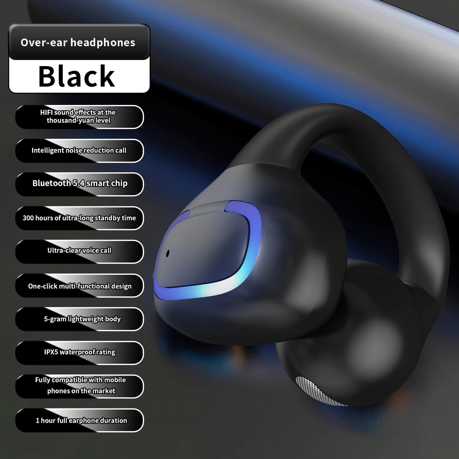 Bluetooth 5.3 Earphone Ear Clip Headphones Wireless Headset HiFi Stereo Noise Reduction Earbud For Men Women