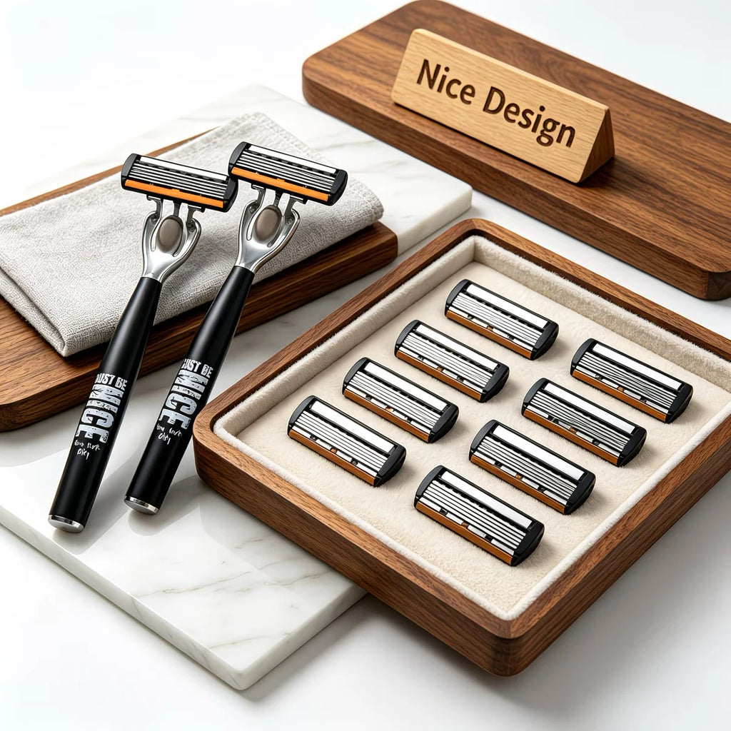 Men's Manual Safety Razor Set, featuring 6-layer stainless steel blades and an aloe vera lubricating strip | perfect as a gift.