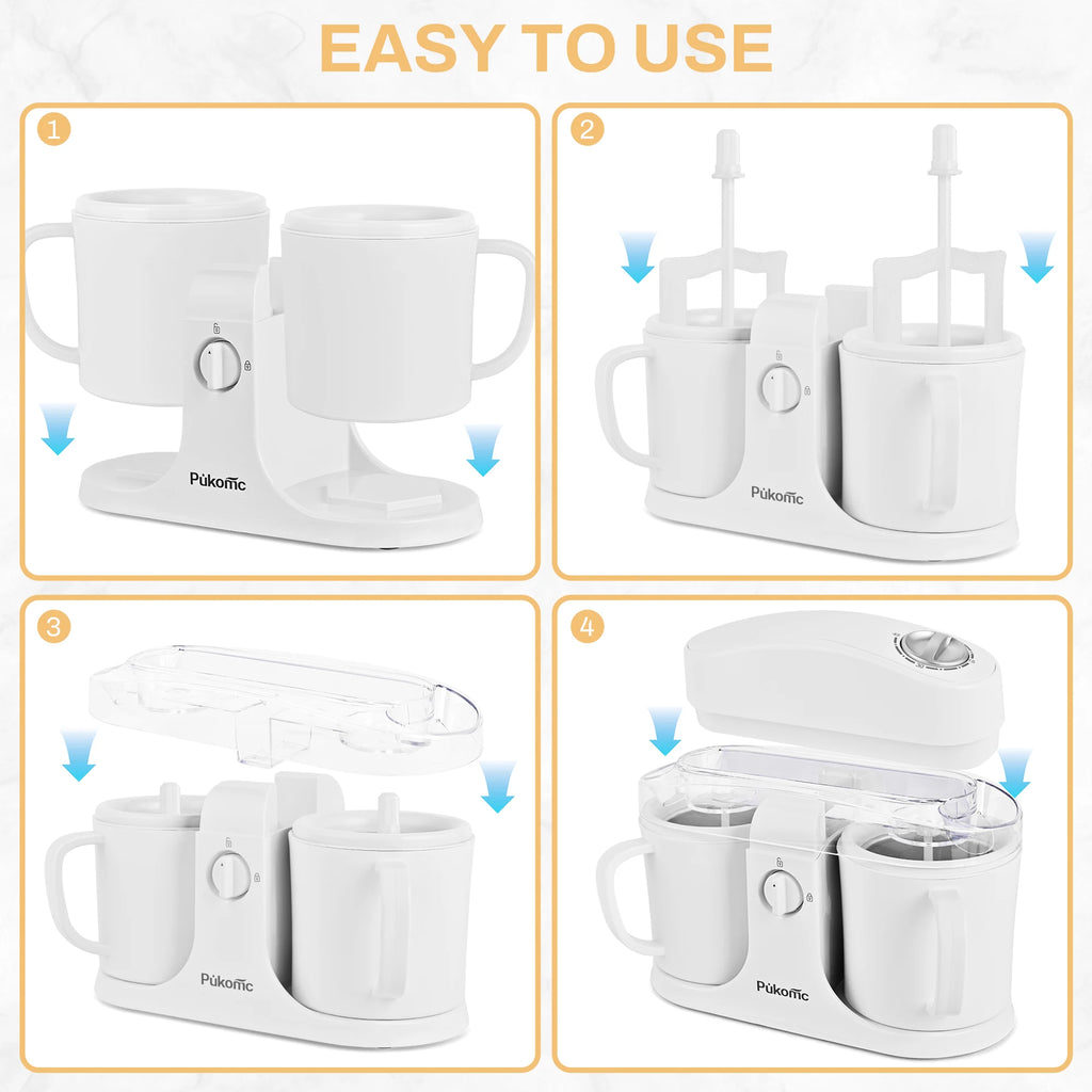 Dual-Cup Ice Cream & Popsicle Maker, DIY Homemade Frozen Dessert, Add Fruits & Powdered Sugar for Custom Flavors, Easy to Use