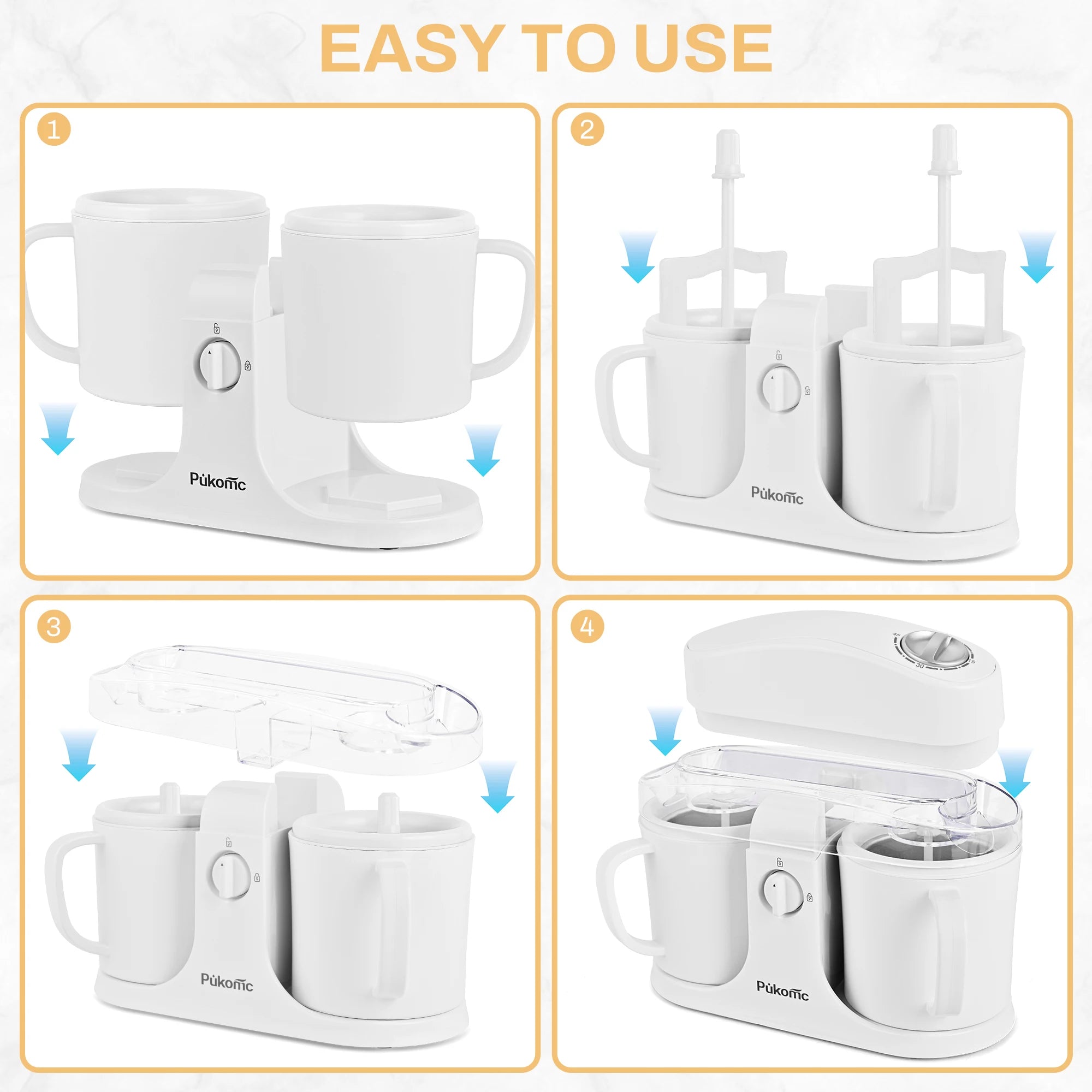 Dual-Cup Ice Cream & Popsicle Maker, DIY Homemade Frozen Dessert, Add Fruits & Powdered Sugar for Custom Flavors, Easy to Use
