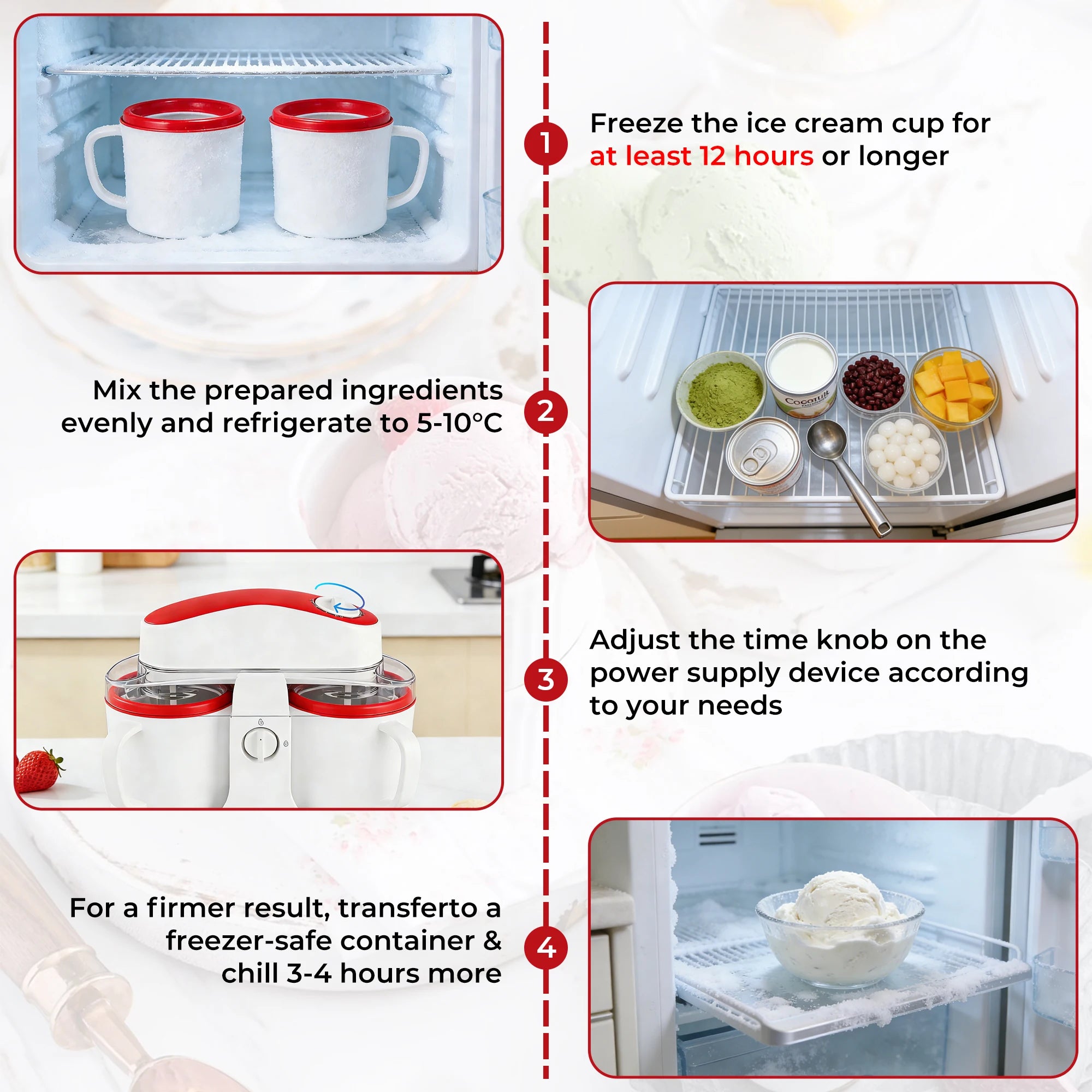 Dual-Cup Ice Cream & Popsicle Maker, DIY Homemade Frozen Dessert, Add Fruits & Powdered Sugar for Custom Flavors, Easy to Use