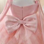 Dreamy Vow D052 Gorgeous Sleeveless Flower-Adorned Tiered Tulle Flower Girl Dress With Bow Kids Wedding Birthday Evening Prom