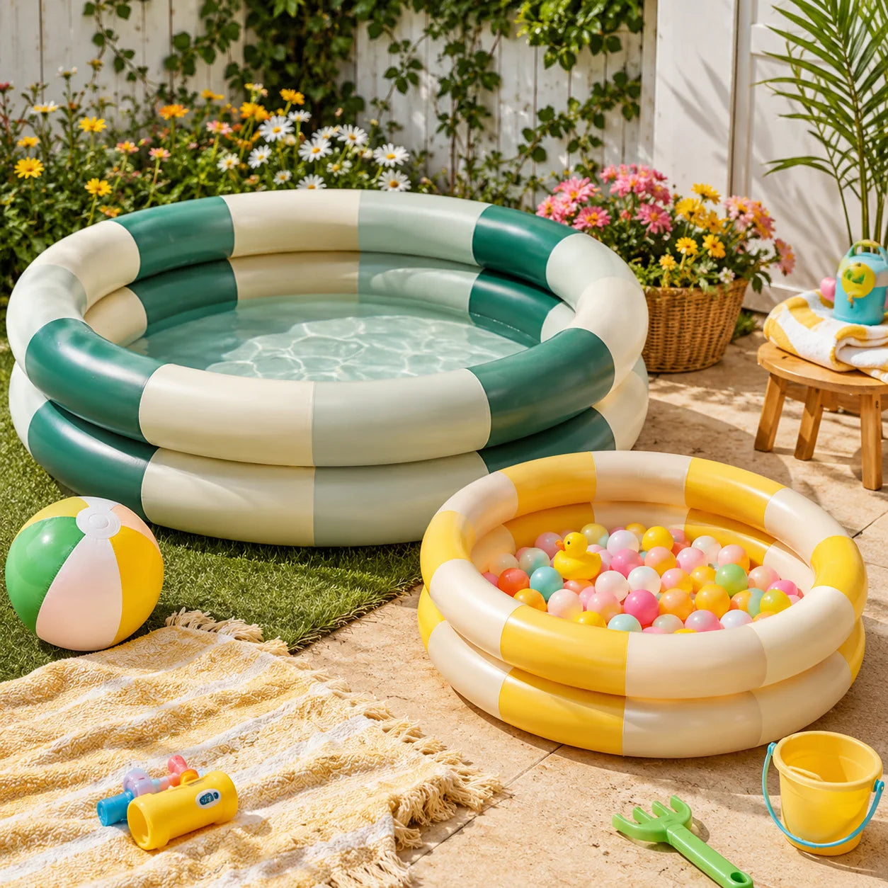 1PC Inflatable Pool, 2 in 1 Ball Pit Round Pool Soft Bottom, Portable Foldable Summer Outdoor Garden Water Play