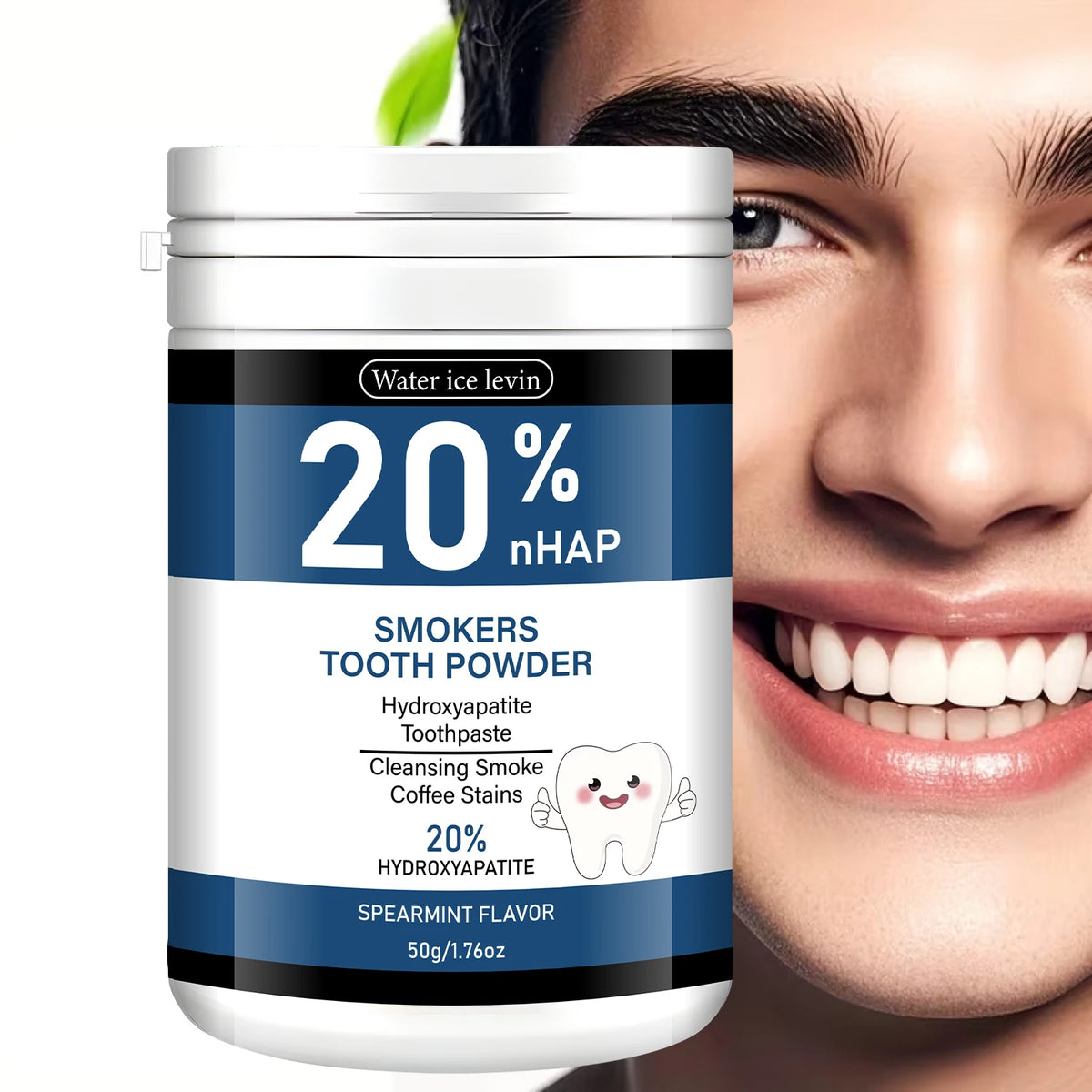 20% Hydroxyapatite Tooth Powder for Smokers, Remove Coffee & Smoke Stains, Gum Care & Fresh Breath Spearmint.