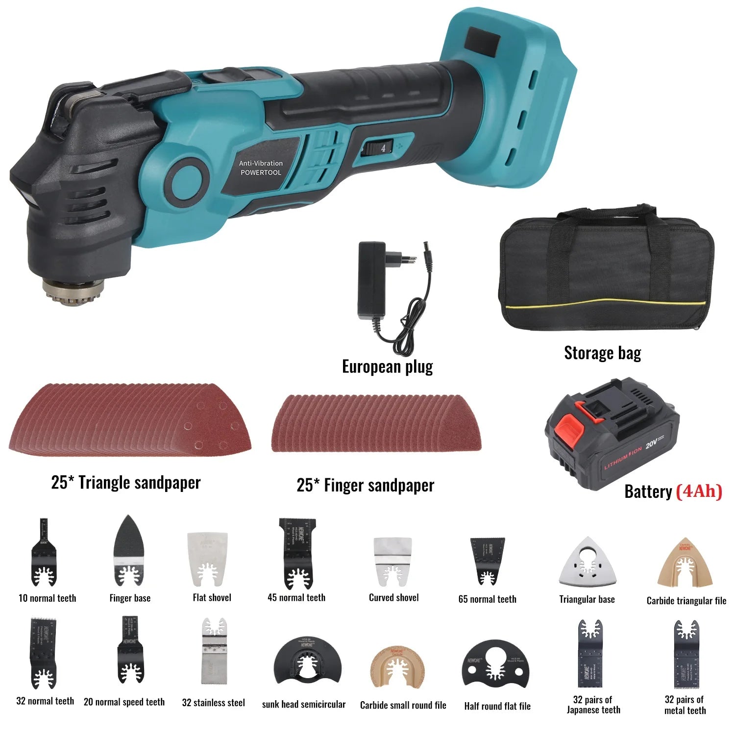 20V Cordless Oscillating Multi Tool Kit for 18V Makita 6-Speed(5000-19000OPM) Anti-Vibration Renovator Sanding Cutting Trimmer