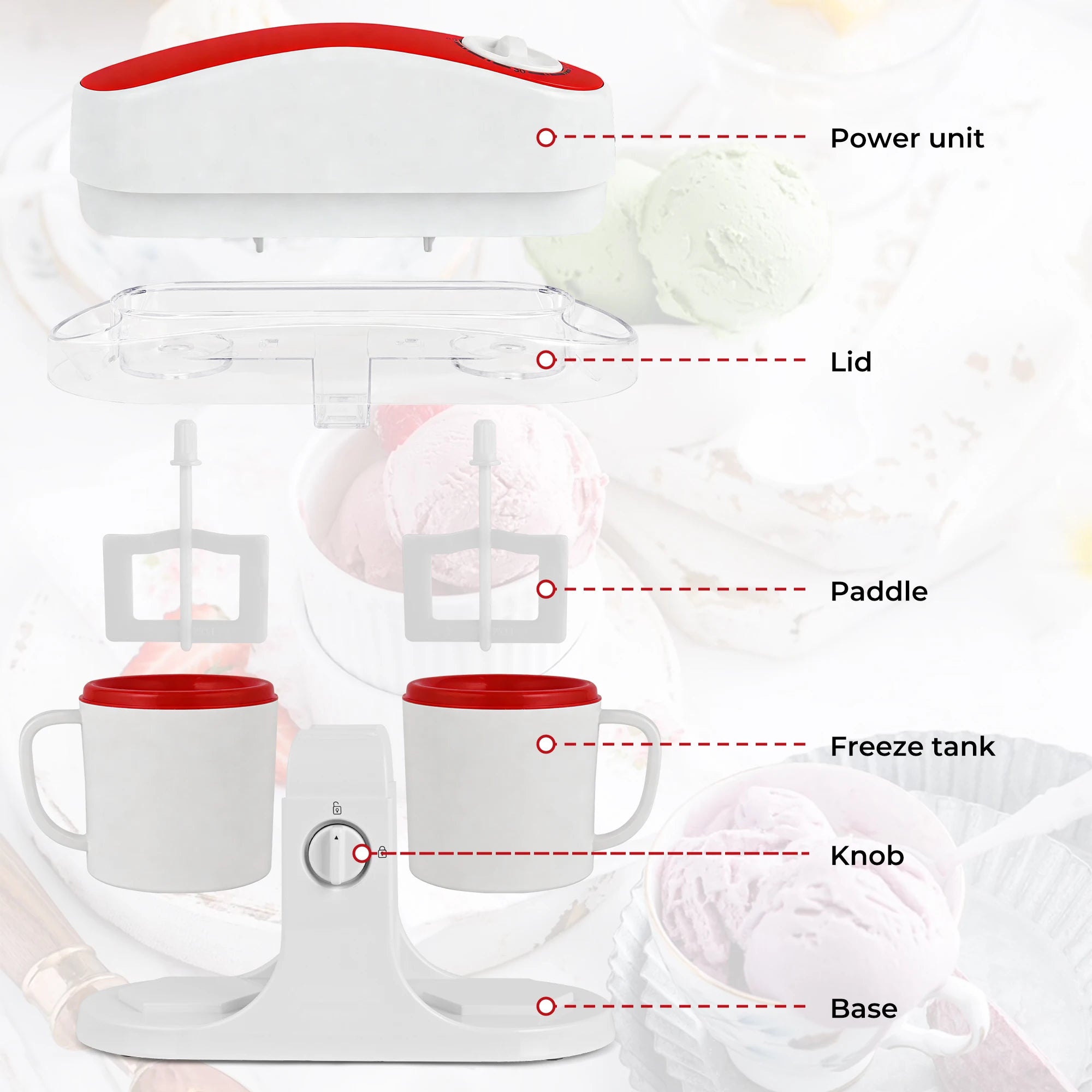 Dual-Cup Ice Cream & Popsicle Maker, DIY Homemade Frozen Dessert, Add Fruits & Powdered Sugar for Custom Flavors, Easy to Use