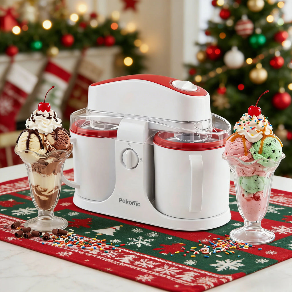 Dual-Cup Ice Cream & Popsicle Maker, DIY Homemade Frozen Dessert, Add Fruits & Powdered Sugar for Custom Flavors, Easy to Use