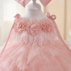 Dreamy Vow D052 Gorgeous Sleeveless Flower-Adorned Tiered Tulle Flower Girl Dress With Bow Kids Wedding Birthday Evening Prom