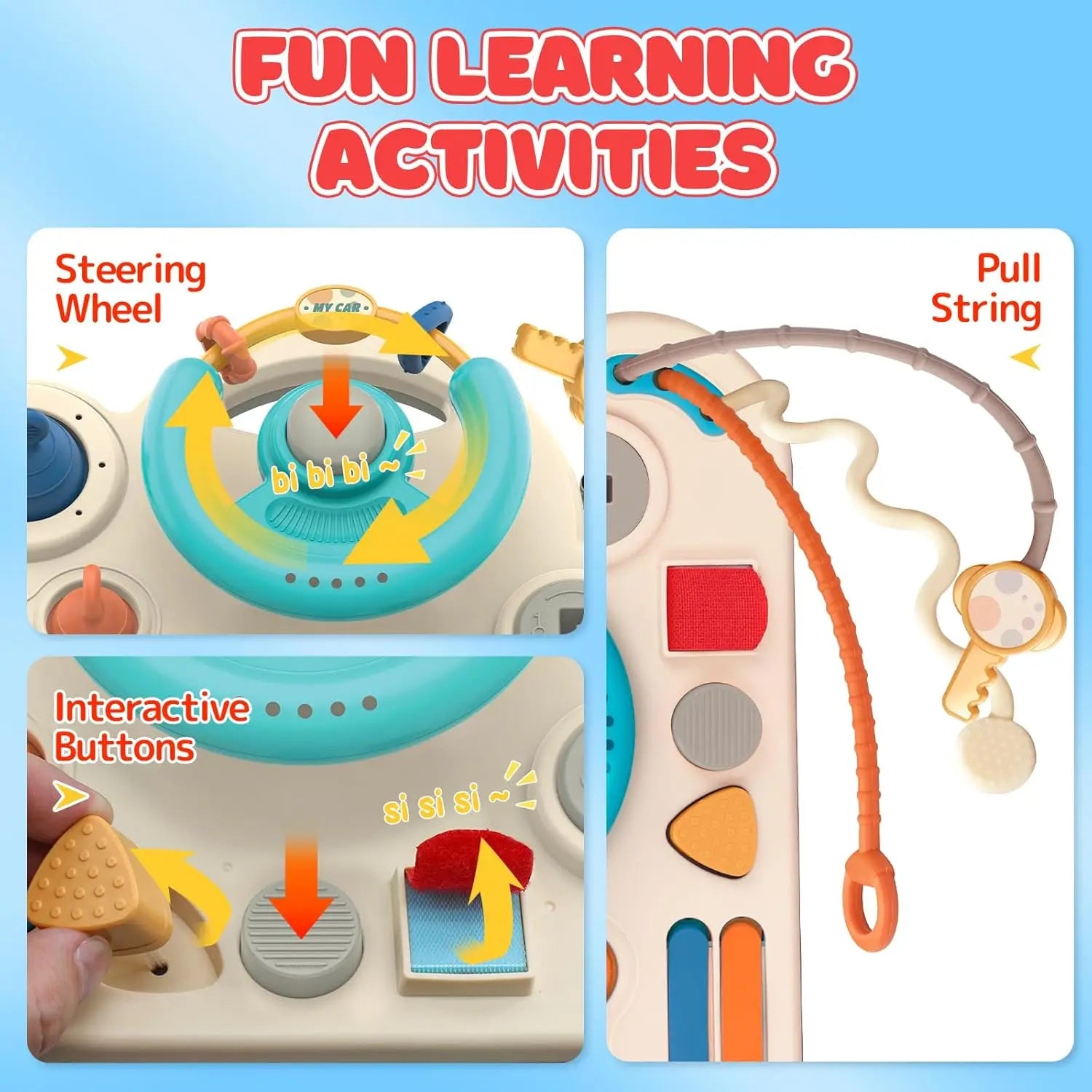 Baby Toy Simulation Steering Wheel Toys Montessori Busy Board  Stroller Driving Early Educational Toys Travel Gift for Boy Girl