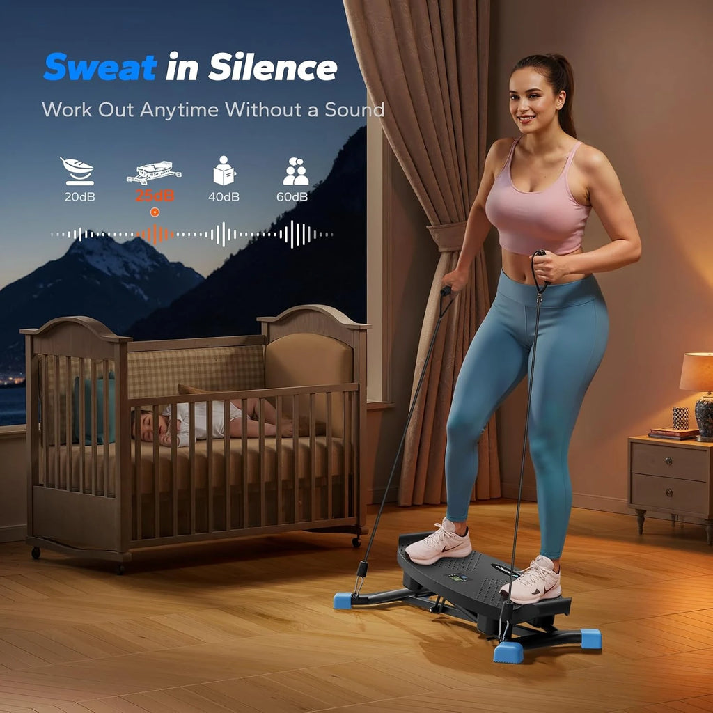 MERACH Mini Stepper Rocking Exercise Machine Balance Board With Resistance Bands Quiet Fitness Pedal Trainer Lcd Monitor For Legs Hip Waist & Full‑Body Training Ski Machine Trainer For Home Workout