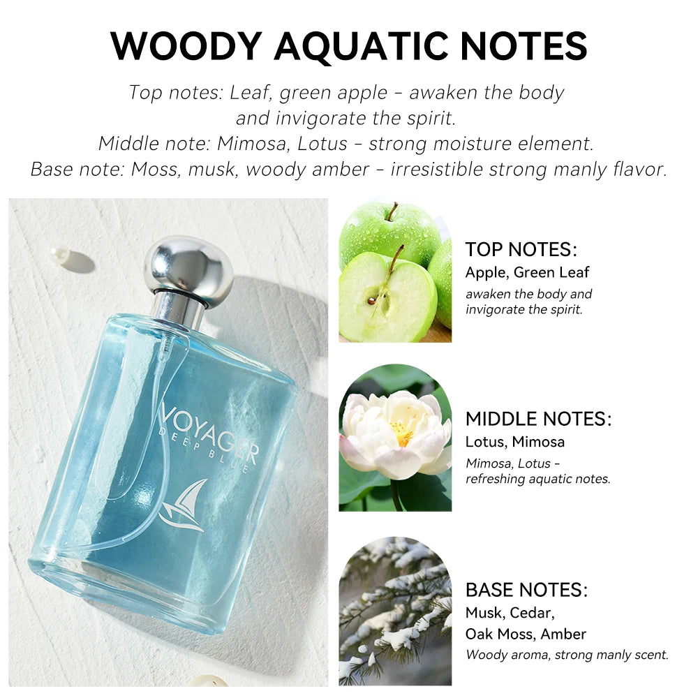 100ML 3.4FL.OZ Voyager Long Lasting Perfume Hombre, Woody Aquatic Eau de Parfum for Men, Musk Cedar Cologne Men Fragrance Spray