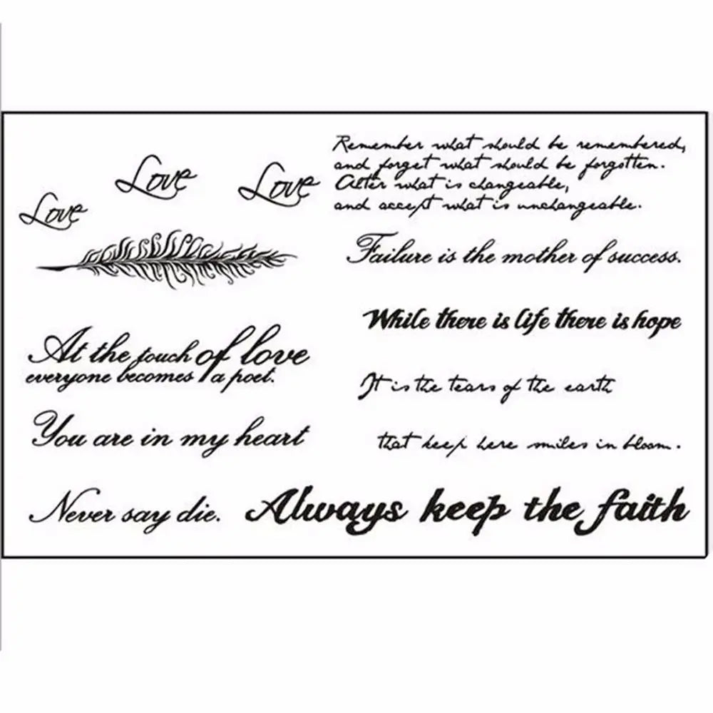 Tattoo Stickers English Word Waterproof Long Lasting Realistic Transfer Temporary Black Letters Feather Body Art For Men Women