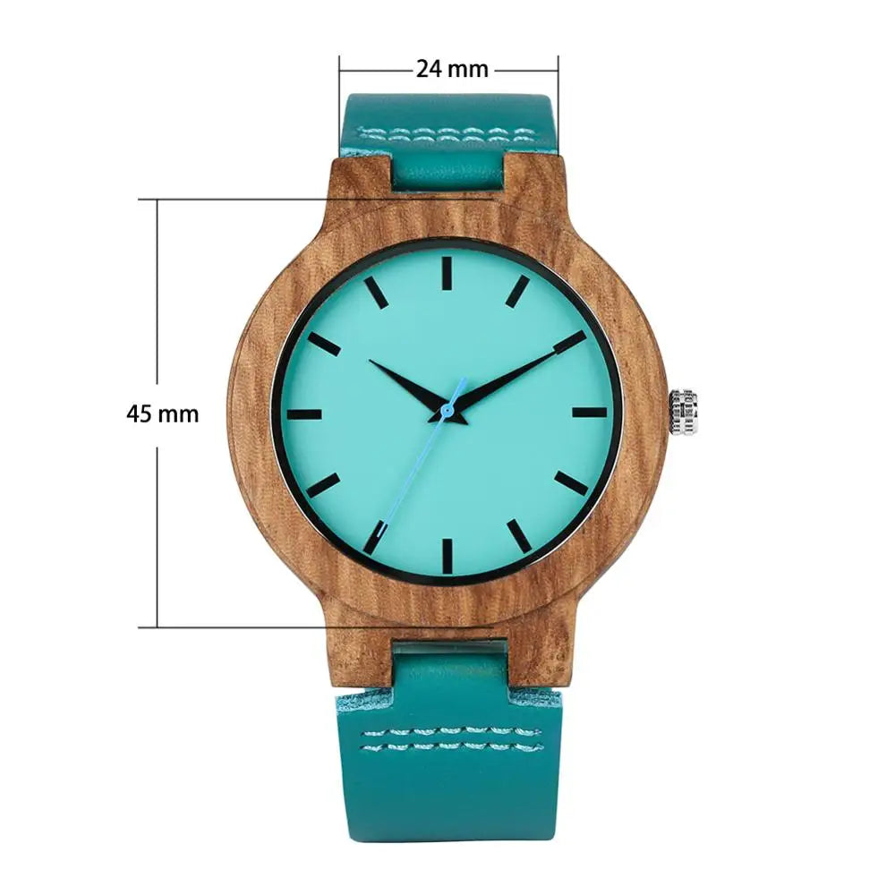 Luxury Royal Blue Quartz Wooden Wristwatch Genuine Leather Strap Valentine's Day Gifts for Men Women