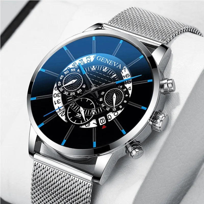 New Geneva Watch Men Watches Stainless Steel Calendar Quartz Wristwatches Men Sports Watches Reloj Hombre Relogio Masculino