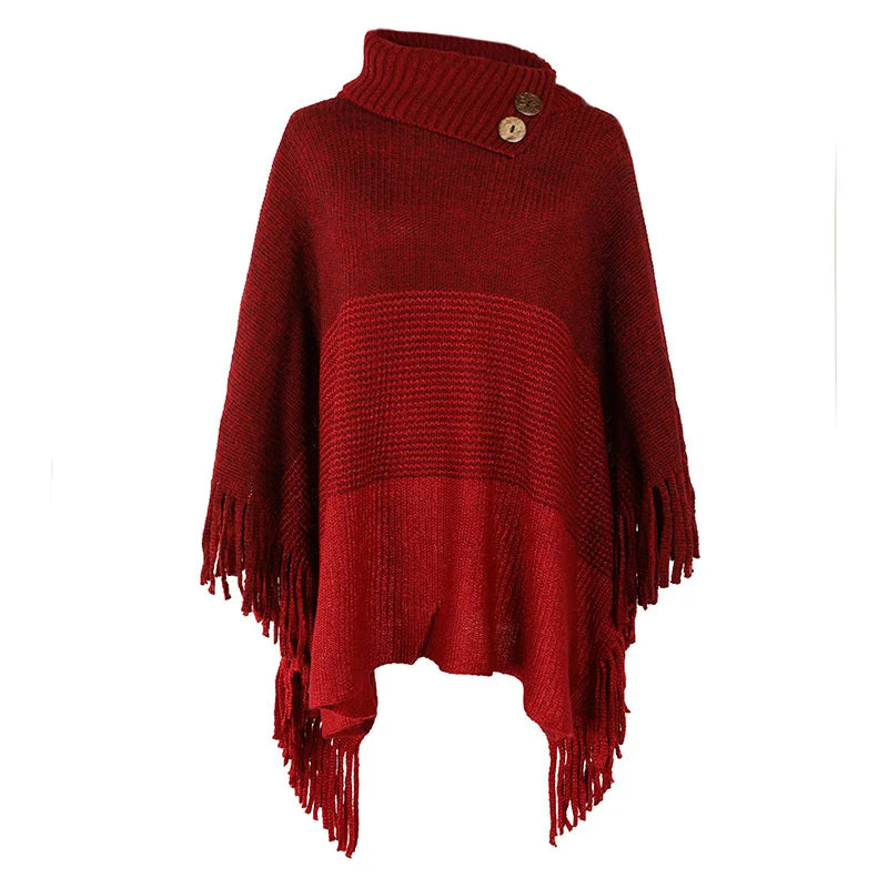Plus Size Poncho For Women 2025 Spring Autumn Fashion Tassel Pullover Capes Female Loose Casual Knit Cloak Shawl Sweater