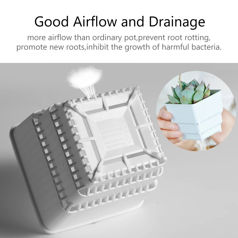 Meshpot Square Plastic Succulents Planter Pots With Tray Set,Nursery Pot Cactus Plant Pot Garden Pot
