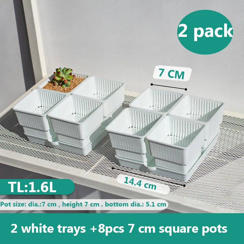 Meshpot Square Plastic Succulents Planter Pots With Tray Set,Nursery Pot Cactus Plant Pot Garden Pot