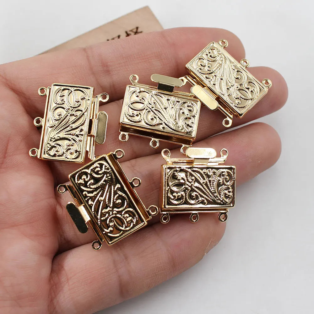 APDGG 5 Pcs Jewelry Findings 3 Strands Rectangle Clasps Gold Plated For Pearl Bracelets Necklaces Making DIY Craft Accessories