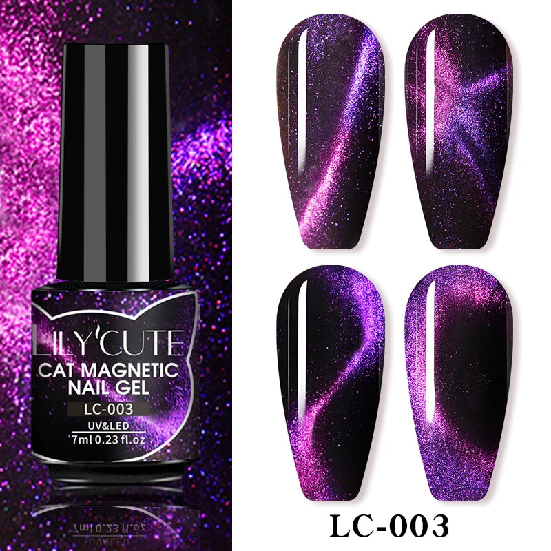 LILYCUTE 7ml Fruit Grape Purple Cat Magnetic Gel Nail Polish Vernis Semi Permanent Soak Off Colorful Gel Polish Nails Supplies