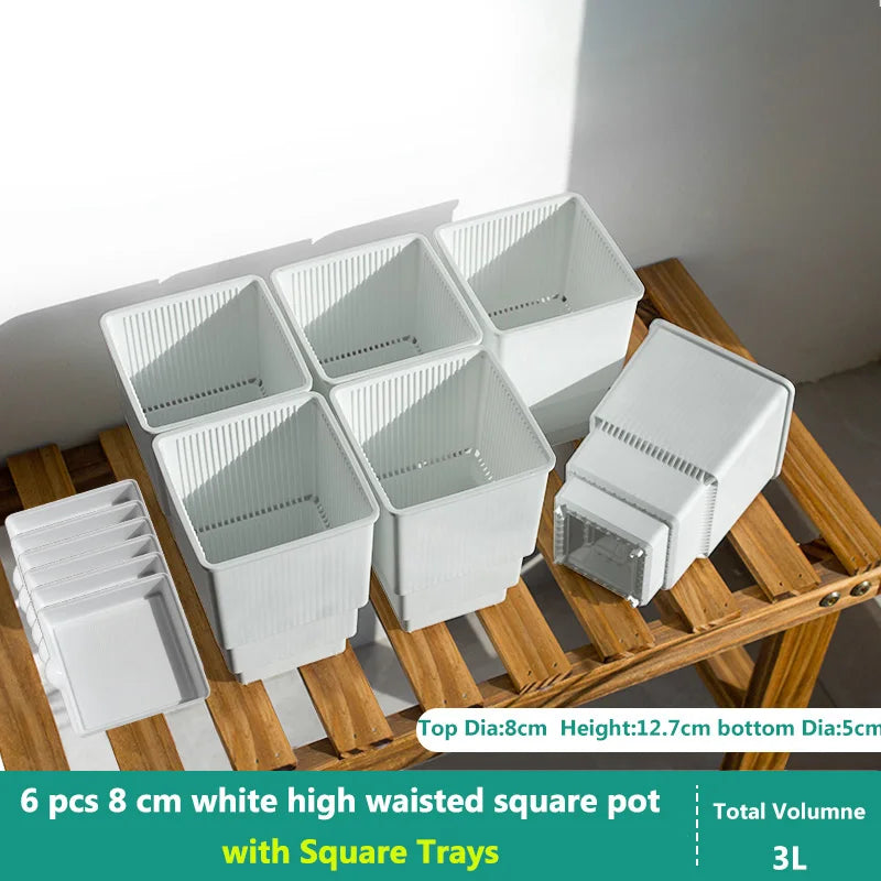 Meshpot Square Plastic Succulents Planter Pots With Tray Set,Nursery Pot Cactus Plant Pot Garden Pot