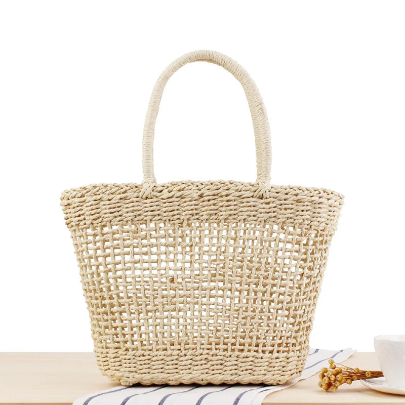 Handmade Women's Handbag Bohemian Hollow Straw Bag Summer Weaving Beach Bags Female Top-handle Tote Fashion Net Bag Mesh Basket