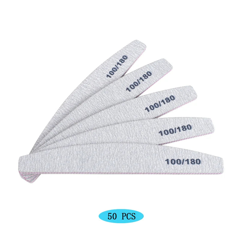 50Pcs/Lot Grey Sandpaper Nail File 100/180 Double Sided Buffer Block Polisher Pedicure Manicure Nail Art Files Nails Accesorios