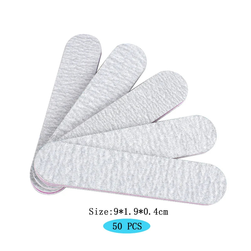 50Pcs/Lot Grey Sandpaper Nail File 100/180 Double Sided Buffer Block Polisher Pedicure Manicure Nail Art Files Nails Accesorios