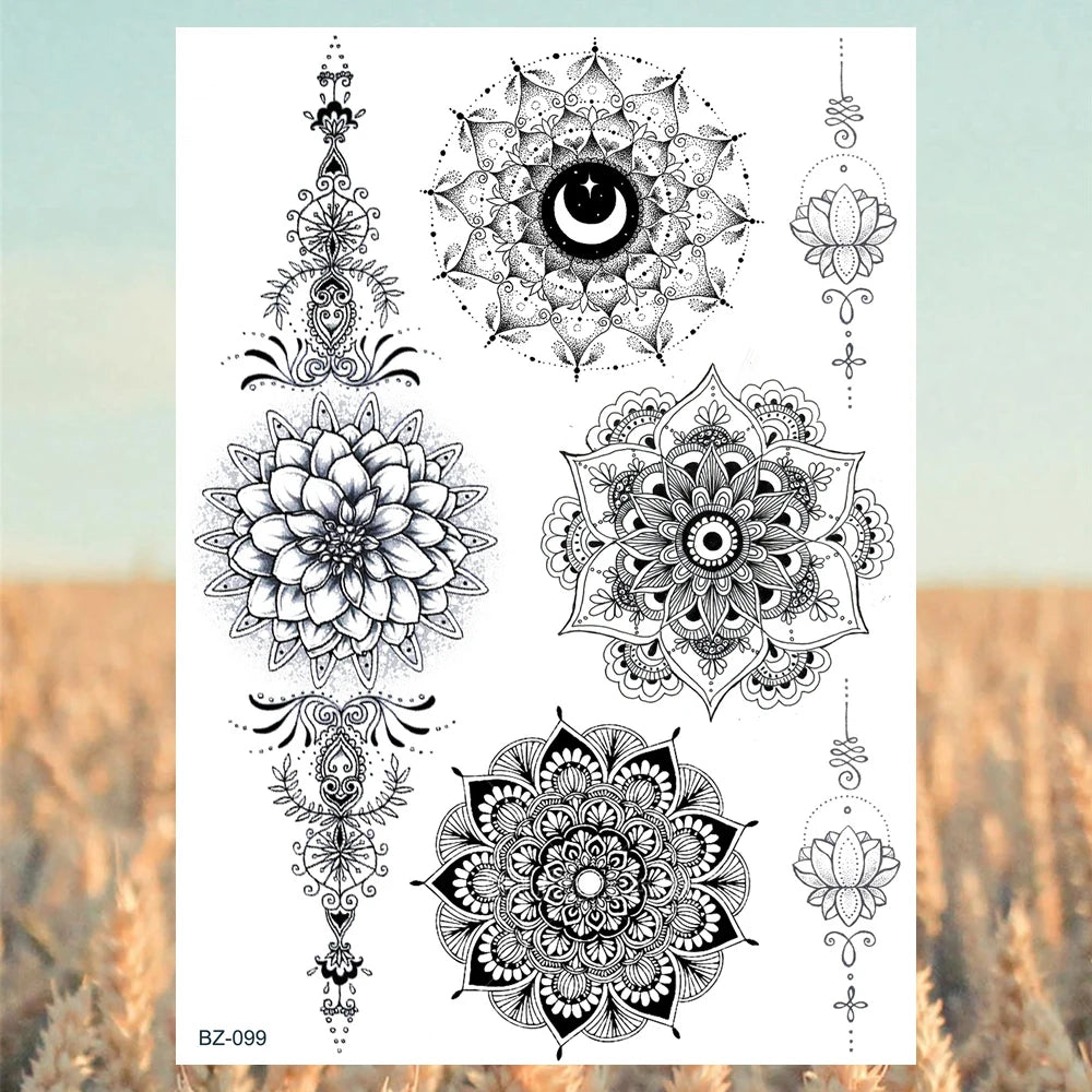 Black Rose Flower Sexy Temporary Tattoos For Women Adult Thigh Peony Skull Realistic Fake Tattoo Sexy Washable Tatoos Sticker