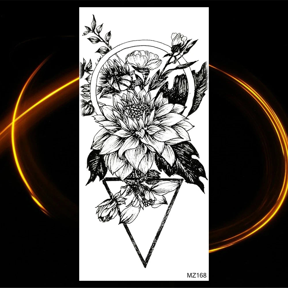 Black Realistic Rose Flower Temporary Tattoos For Women Adult Girl Peony Realistic Fake Tattoowashable Half Sleeve Tatoos Decal