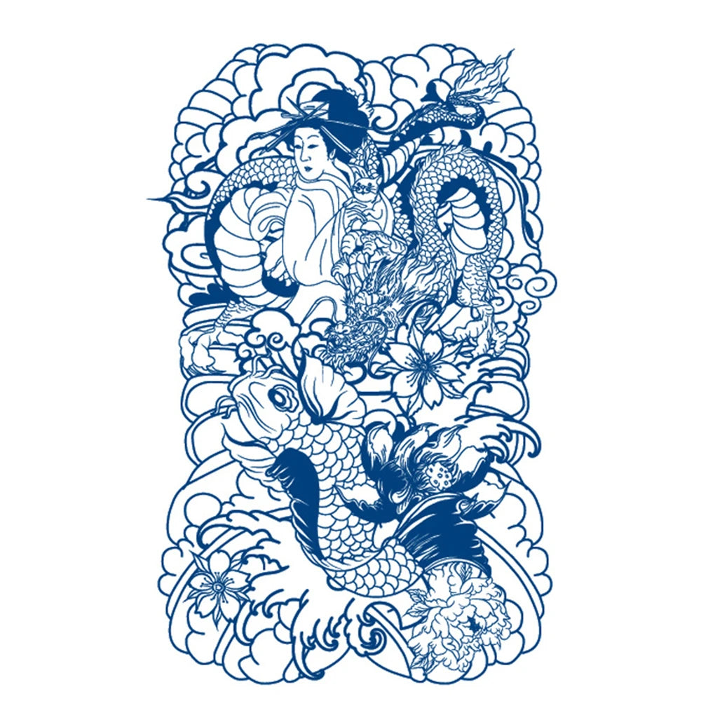 Waterproof Temporary Tattoos Juice Full Arm Fake Totem Tiger Dragon Tattoo Sticker Realistic Transfer Tattoos For Men Women Art