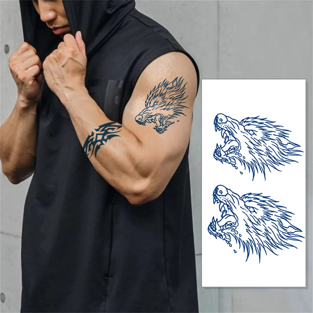 Waterproof Temporary Tattoos Juice Full Arm Fake Totem Tiger Dragon Tattoo Sticker Realistic Transfer Tattoos For Men Women Art