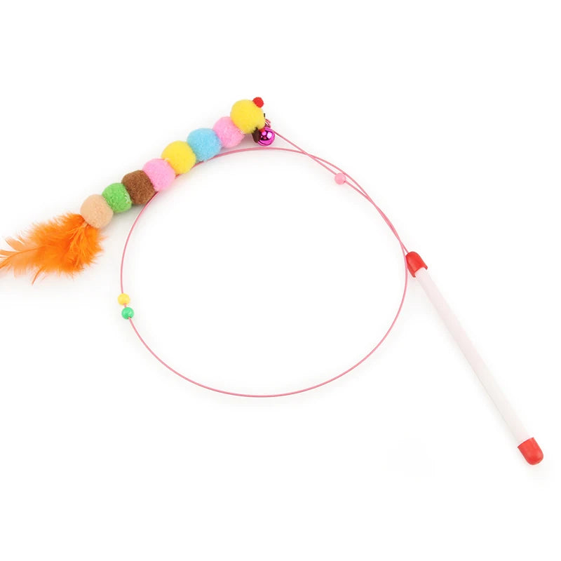 Steel Wire Teasing Cat Stick Long Fish Mouse Ball Feather with Bell Pet Toys Interactive Funny Cat Toy Wand