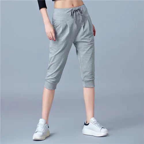 Pants for Women Summer Harem High Waisted Elastic Loose Joggers Sweatpants Calf Length Female Capris Trousers