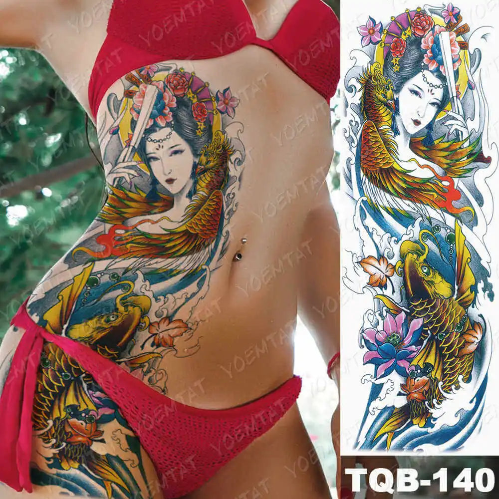 Large Arm Sleeve Tattoo Gun Rose Lion Waterproof Temporary Tattoo Sticker Clock Flower Waist Leg Body Art Full Fake Tatoo Women