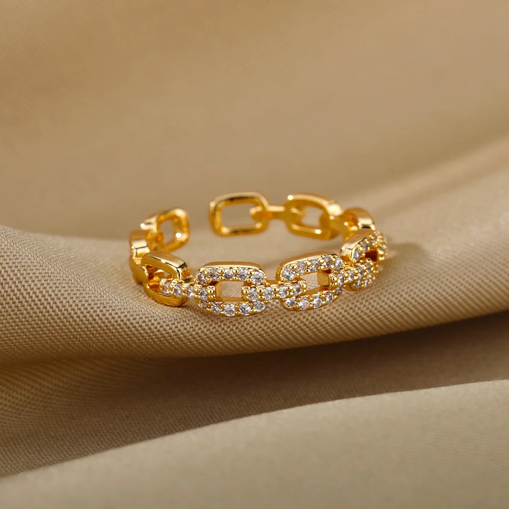 Classic Zircon Twist Chain Rings For Women Stainless Steel  Elegant Couple Ring Wedding Jewelry Gift Bijoux Femme Free Shipping
