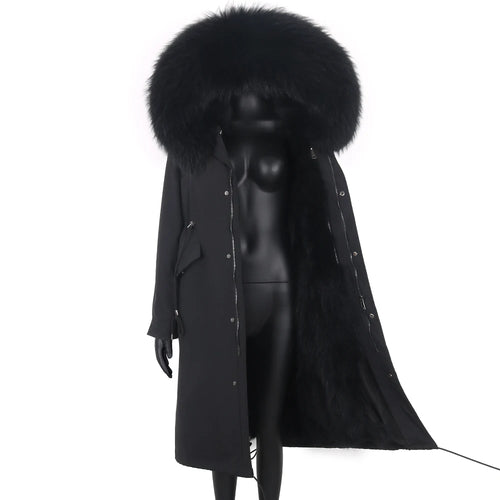 2024 New Winter Jacket Women X-Long Parka Waterproof Big Natural Raccoon Fur Collar Hood Real Fur Coat Thick Warm Real Fox Fur