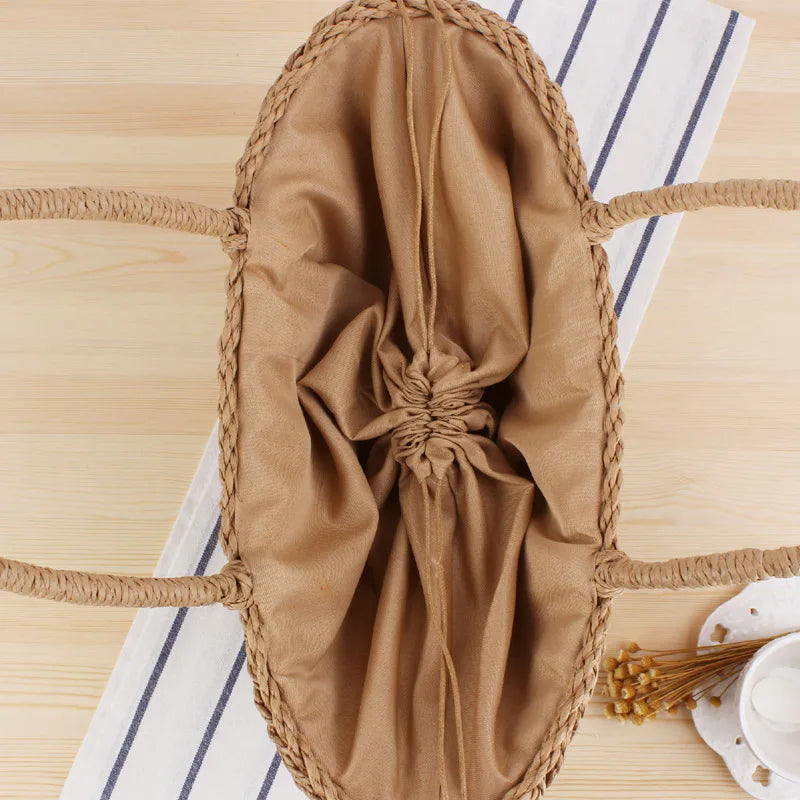 Handmade Women's Handbag Bohemian Hollow Straw Bag Summer Weaving Beach Bags Female Top-handle Tote Fashion Net Bag Mesh Basket