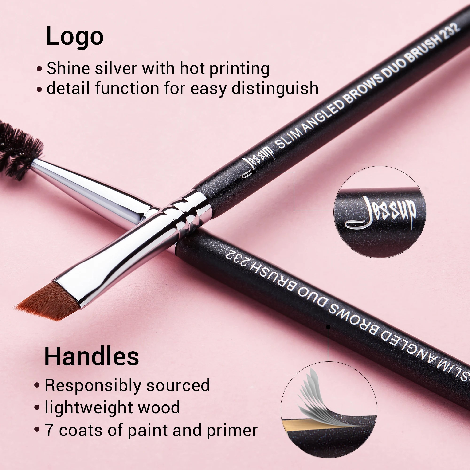 Jessup Eyebrow Makeup Brush Dual-head Eyebrow Eyelash Brushes Eye Make Up Cosmetics Beauty Tools Synthetic Hair Wood Handle