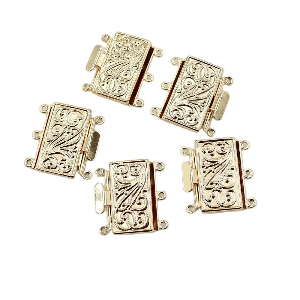 APDGG 5 Pcs Jewelry Findings 3 Strands Rectangle Clasps Gold Plated For Pearl Bracelets Necklaces Making DIY Craft Accessories