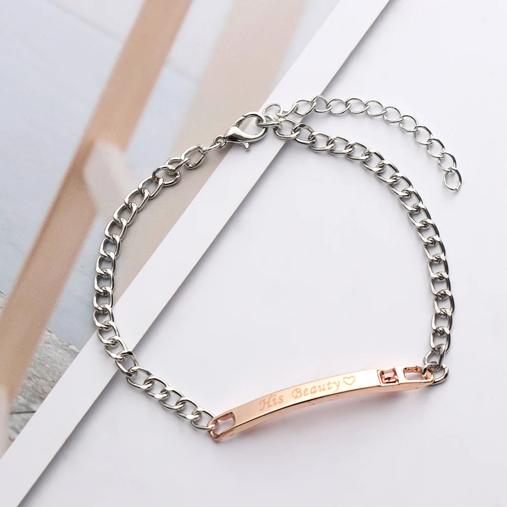 1PC Fashion Stainless Steel Couple Bracelets Men and Women Love Bangle His Queen Her King Crystal Crown Jewelry Valentine Gift