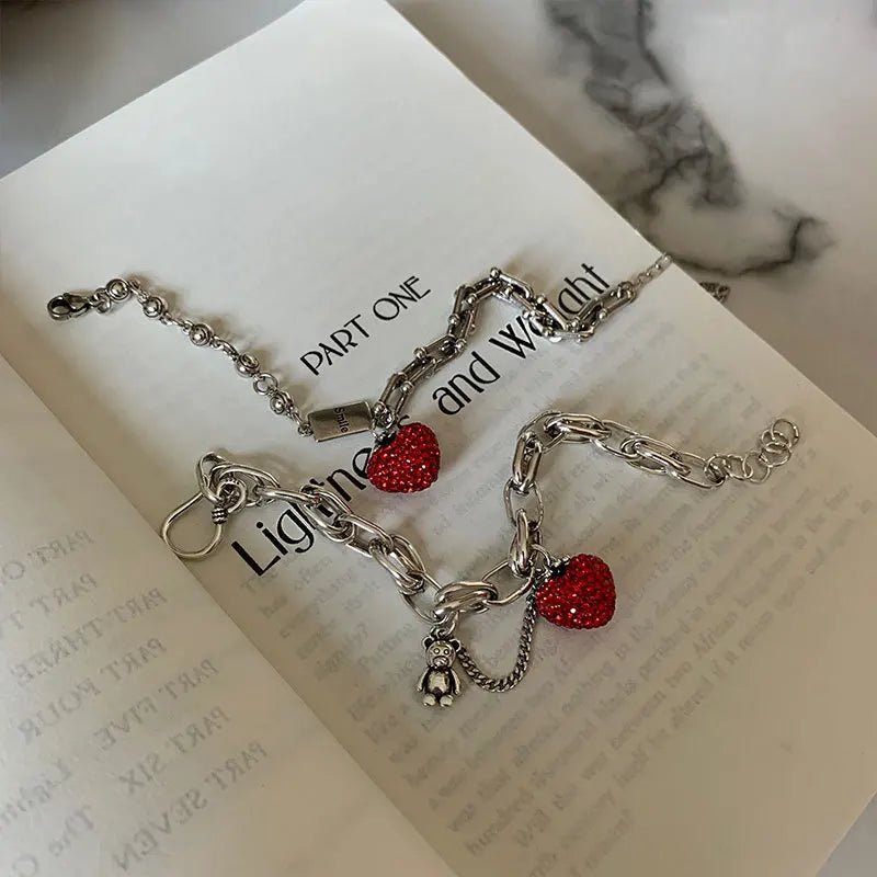 FOXANRY Silver Color Thick Chain Bracelets for Women Trendy Elegant Charming Sparkling Strawberry Zircon Party Jewelry