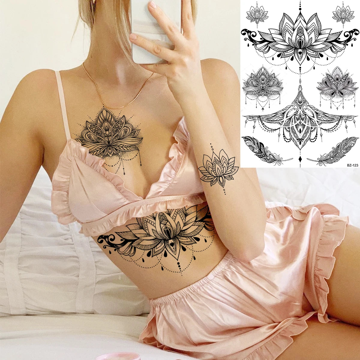 Black Rose Flower Sexy Temporary Tattoos For Women Adult Thigh Peony Skull Realistic Fake Tattoo Sexy Washable Tatoos Sticker