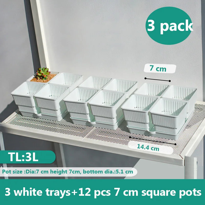 Meshpot Square Plastic Succulents Planter Pots With Tray Set,Nursery Pot Cactus Plant Pot Garden Pot