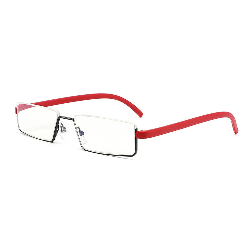 GLAUSA Reading Glasses TR90 Stainless Steel Half Frame Anti-Reflective Unisex Women Men Optical Mirror Presbyopia Eyewear Case