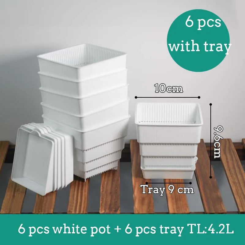 Meshpot Square Plastic Succulents Planter Pots With Tray Set,Nursery Pot Cactus Plant Pot Garden Pot
